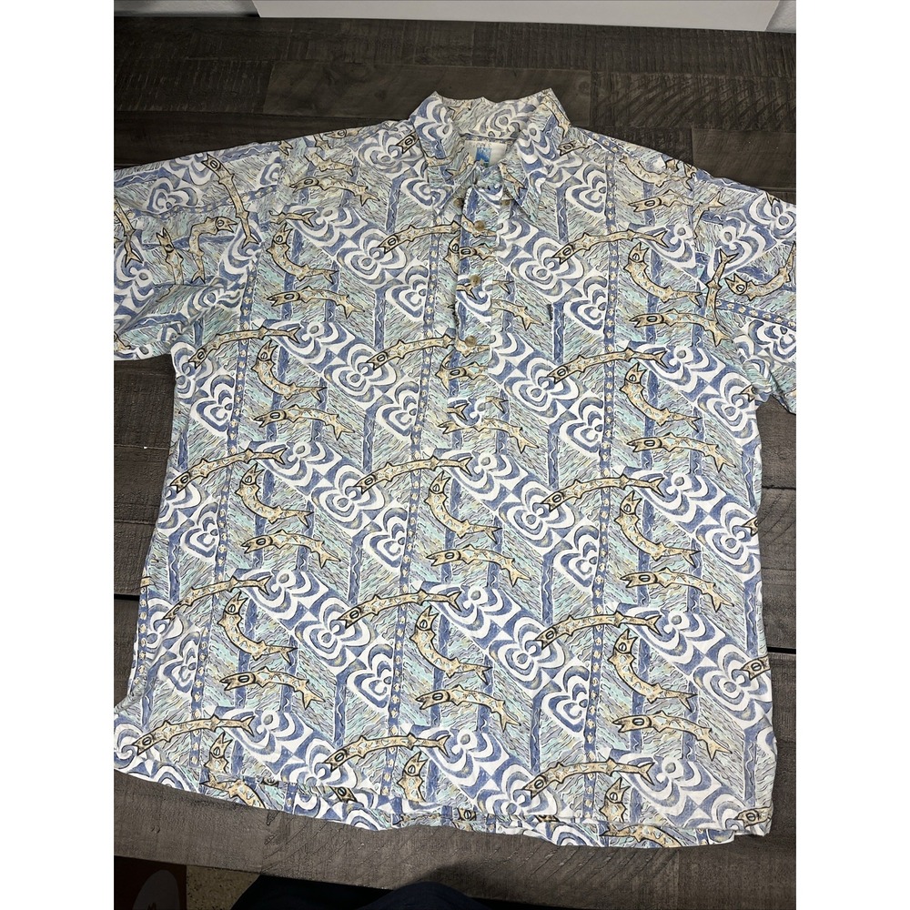 Kahala Hawaiian Island 1/4‎ Button Shirt Mens XL Cotton Wahoo Ono Fish